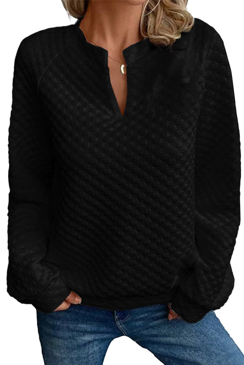 Split Neck Quilted Long Sleeve Top